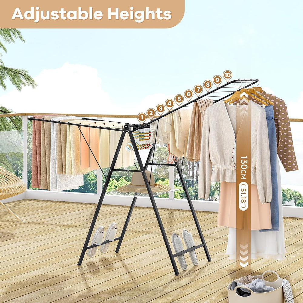 APEXCHASER 6 Height Adjustable Clothes Drying Rack with Shoe Slots, Black