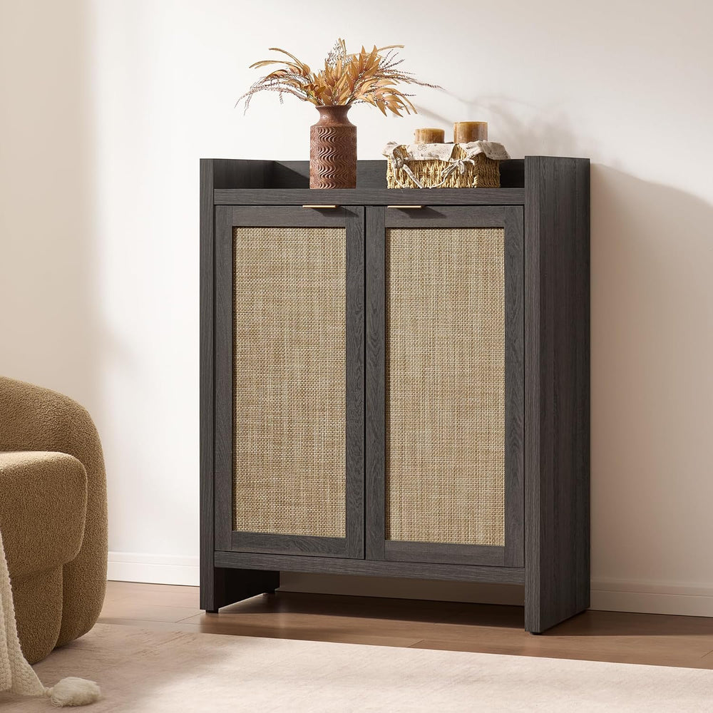 SICOTAS 41" Tall Shoe Cabinet, 24 Pair Shoe Storage Cabinet, Rattan Doors