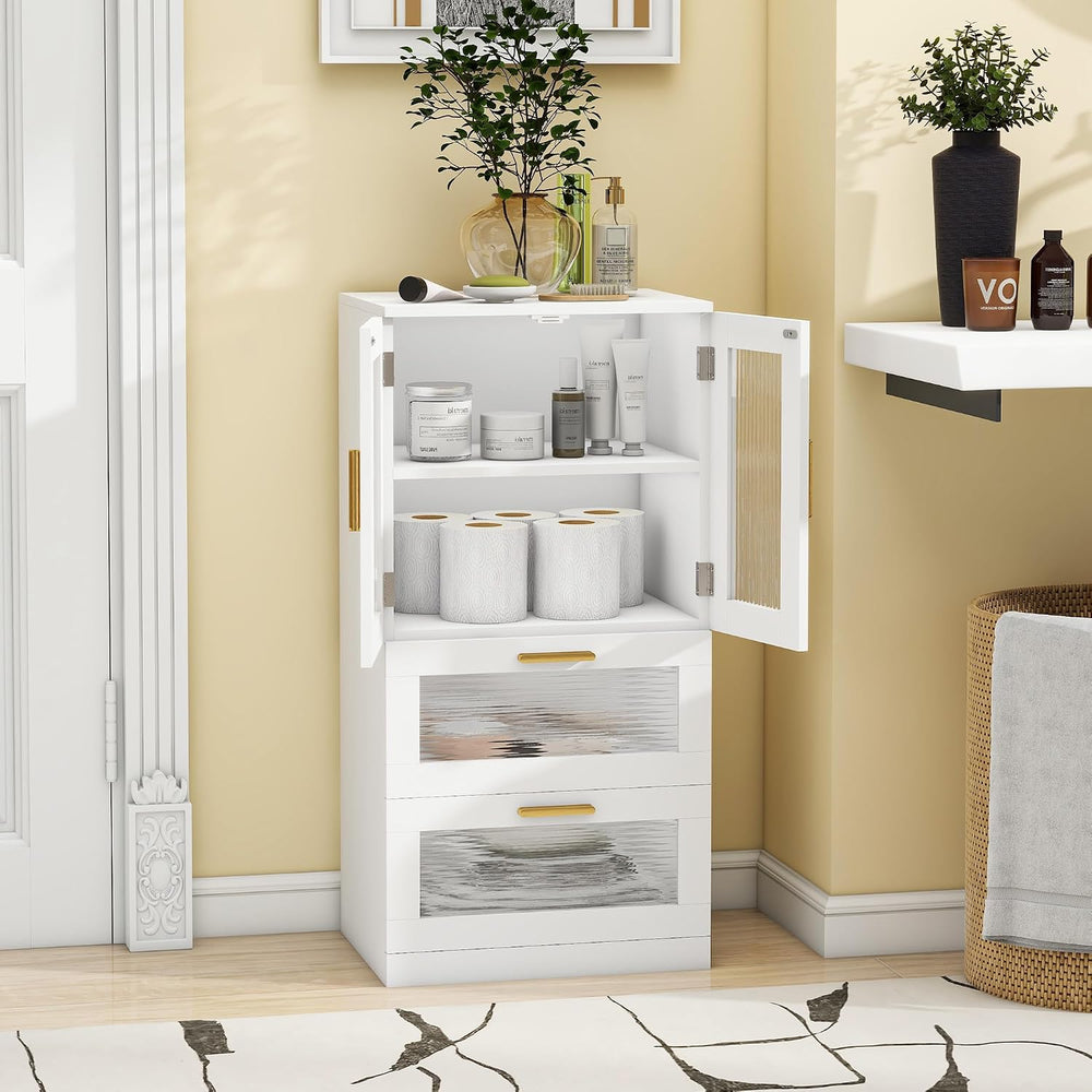 Bathroom Storage Cabinet, Bathroom Cabinet with 2 Doors, 2 Drawers, White
