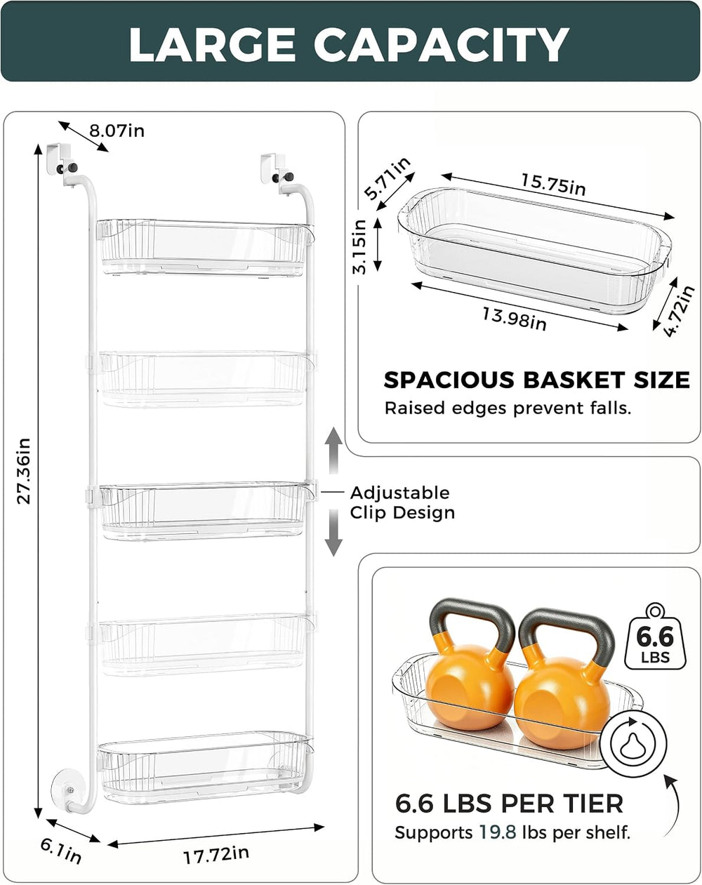 Aveniee Over the Door Organizer, 3-Tier Hanging Door Organizer White