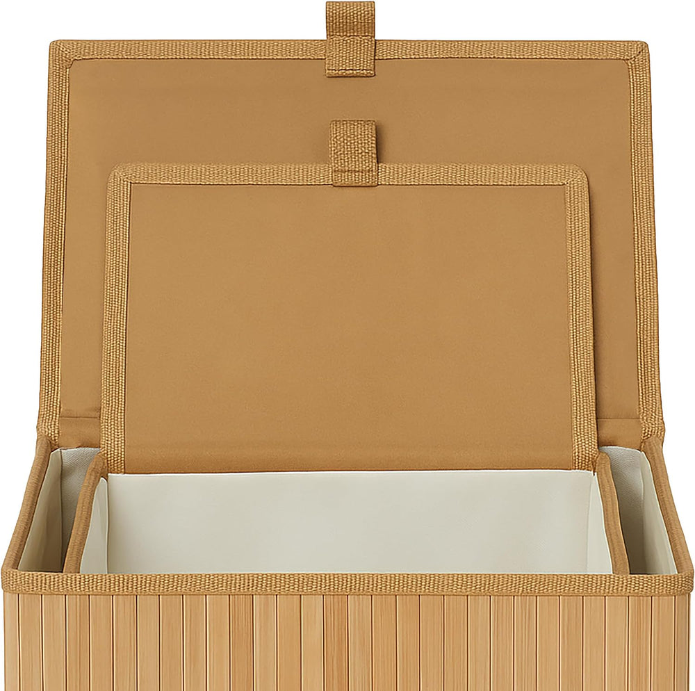 Relaxdays Storage Bin, Set of 2, Bamboo and Polyester, Practical Lid, for Bat...