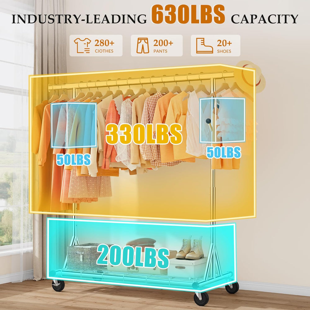 Gewudraw Clothes Rack Heavy Duty 630 LBS Capacity-Rolling Clothing Rack