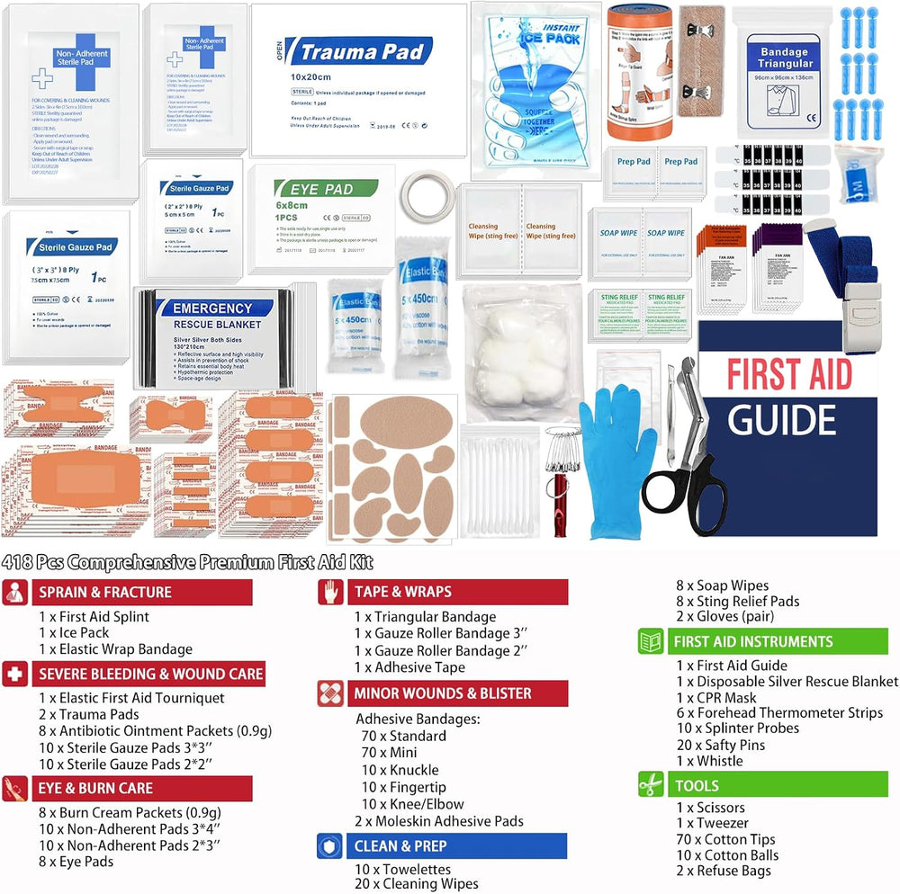 418-Piece First Aid Kit for Home, Travel, Camping, Hiking & Outdoor Emerg...