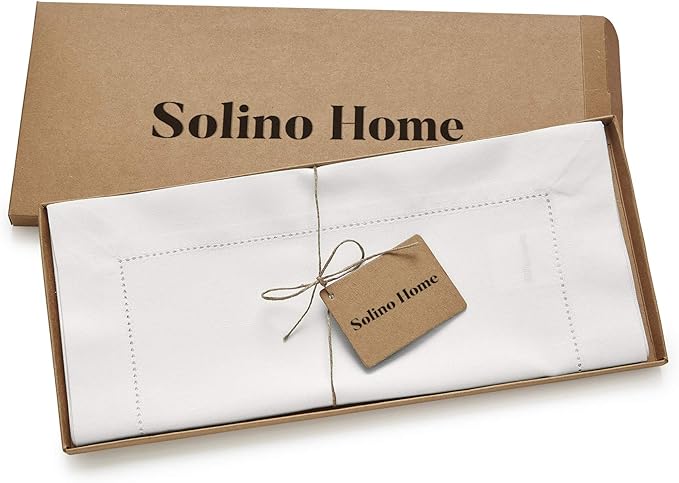 Solino Home White Table Runner 90 Inches Long - Cotton Linen Hemstitch 14 x 9...