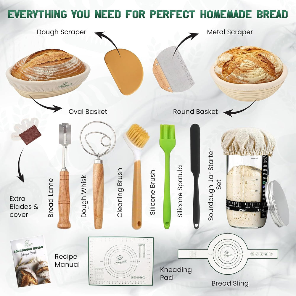 Sourdough Starter Kit - Banneton Bread Proofing Basket Set with Liners, Sourd...