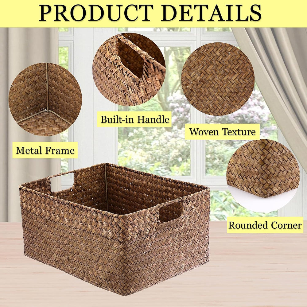 Hipiwe Seagrass Storage Baskets Bin for Shelf, X-Large Woven Wicker Basket