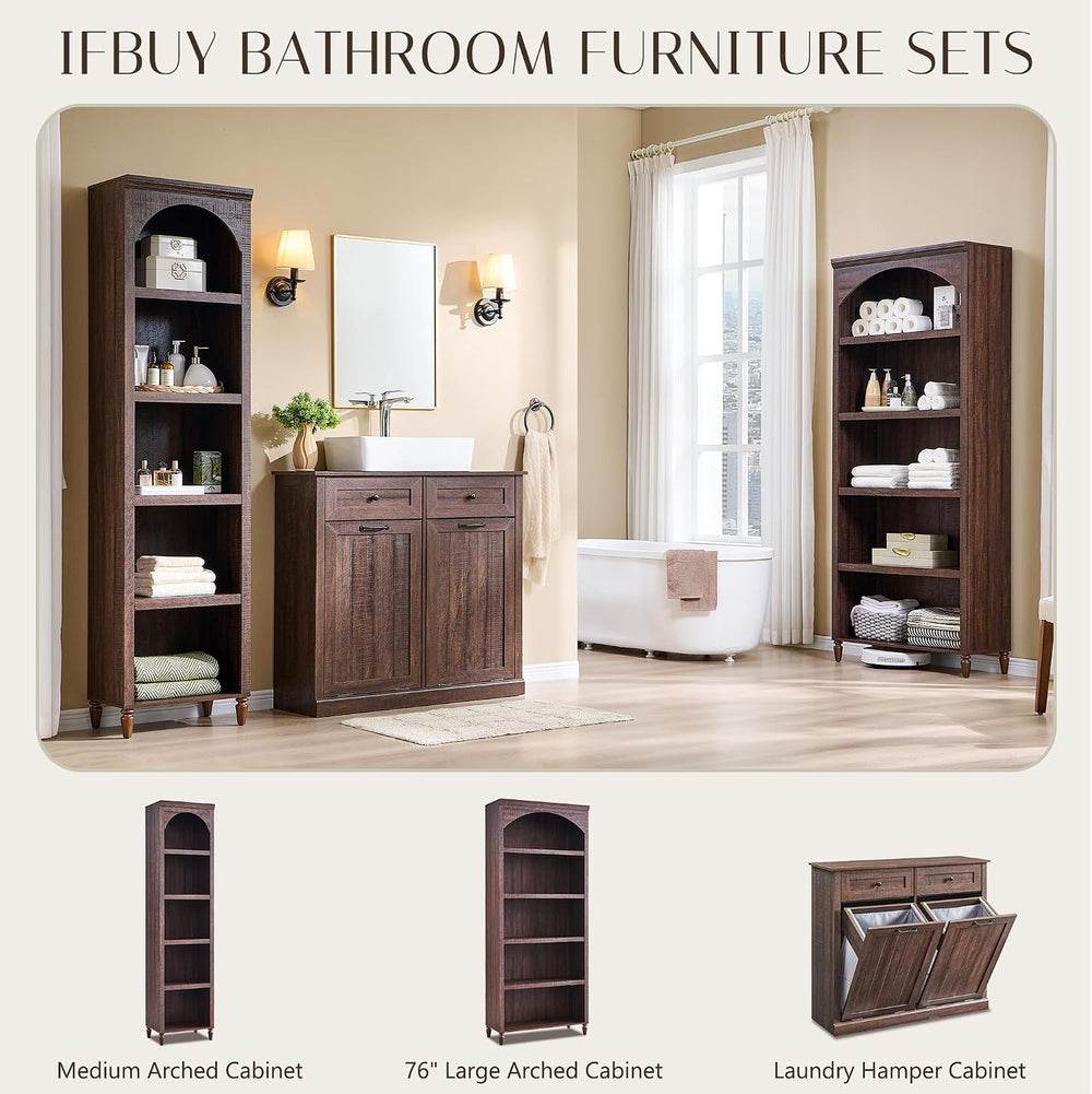 IFBUY 76" Arched Bathroom Storage Cabinet, Narrow Arched Cabinet, Brown