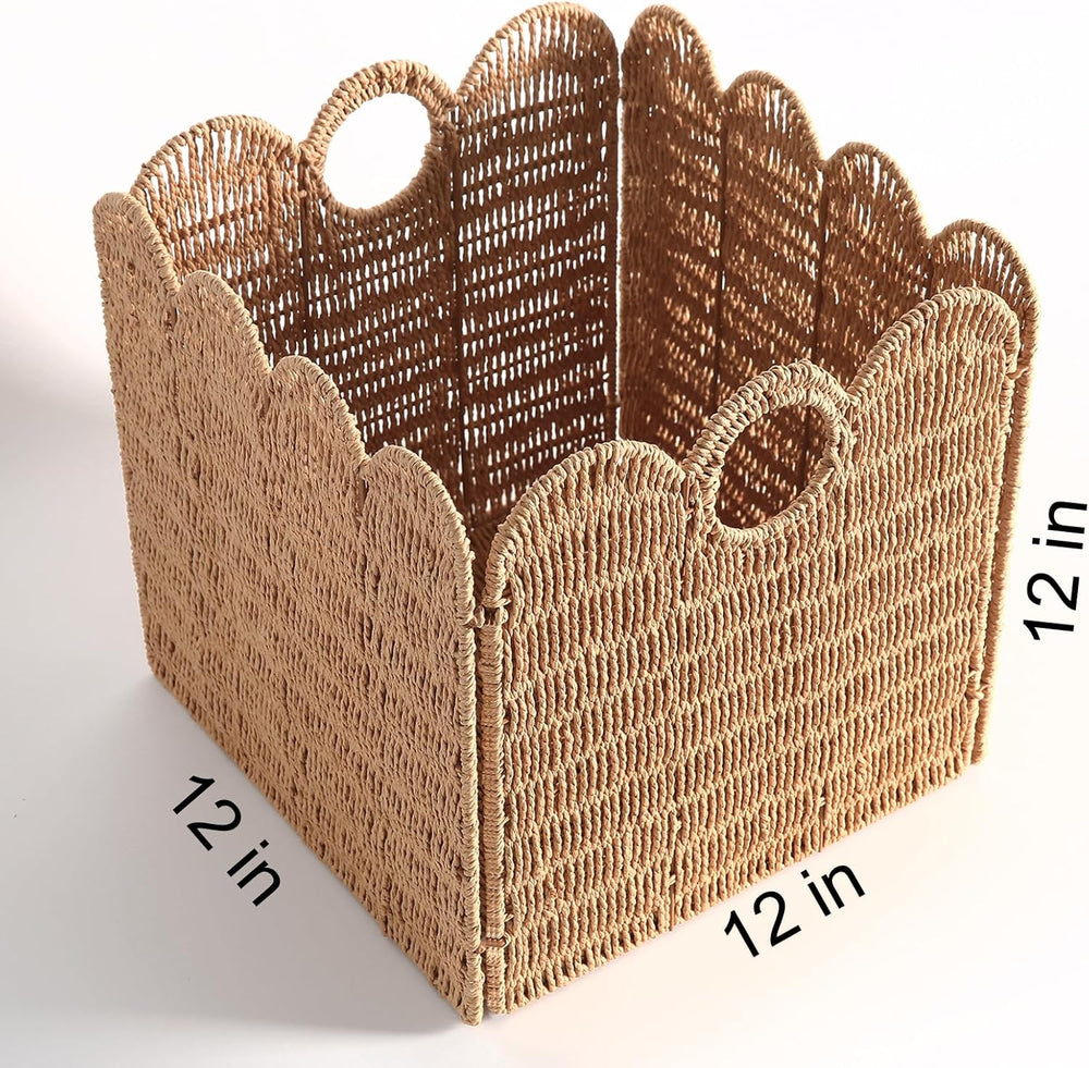 Scalloped Wicker Storage Cubes Basket, 12โx12โ Heavy Duty Paper rope/Hyacinth...