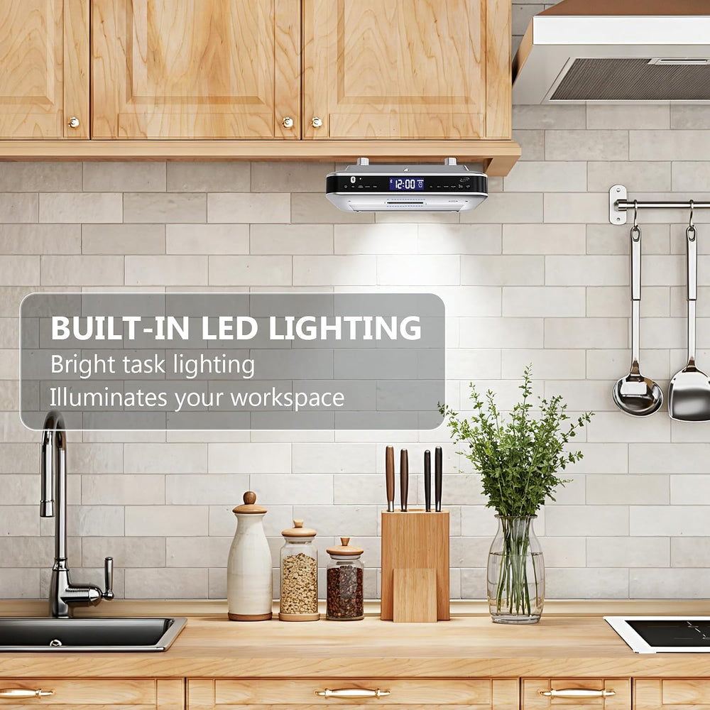 iLive Bluetooth Under Cabinet Radio with Clock, Timer & LED Kitchen Light