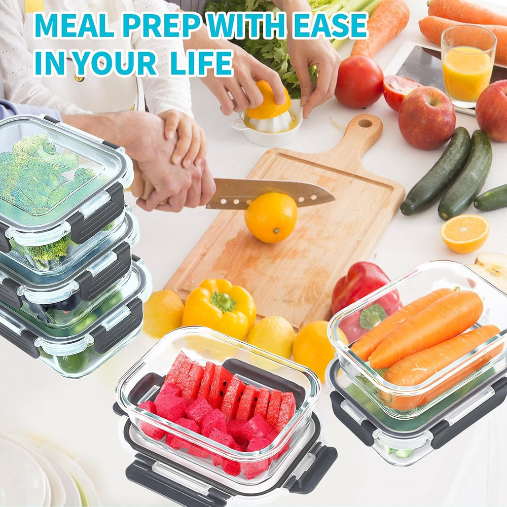 Skroam 10 Pack Glass Meal Prep Containers, 22 OZ Glass Airtight Food Storage ...