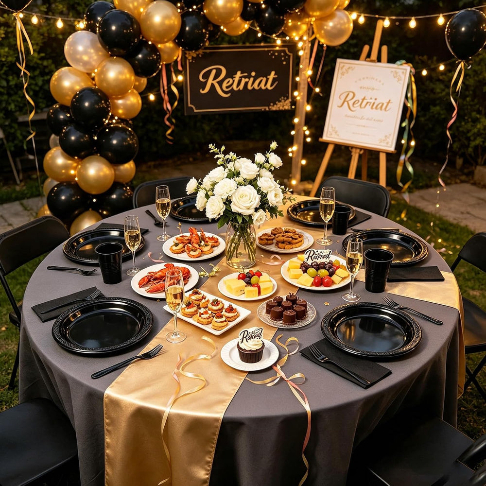 200pcs Black Plastic Party Plates Set, Disposable Black Plates and Napkins fo...