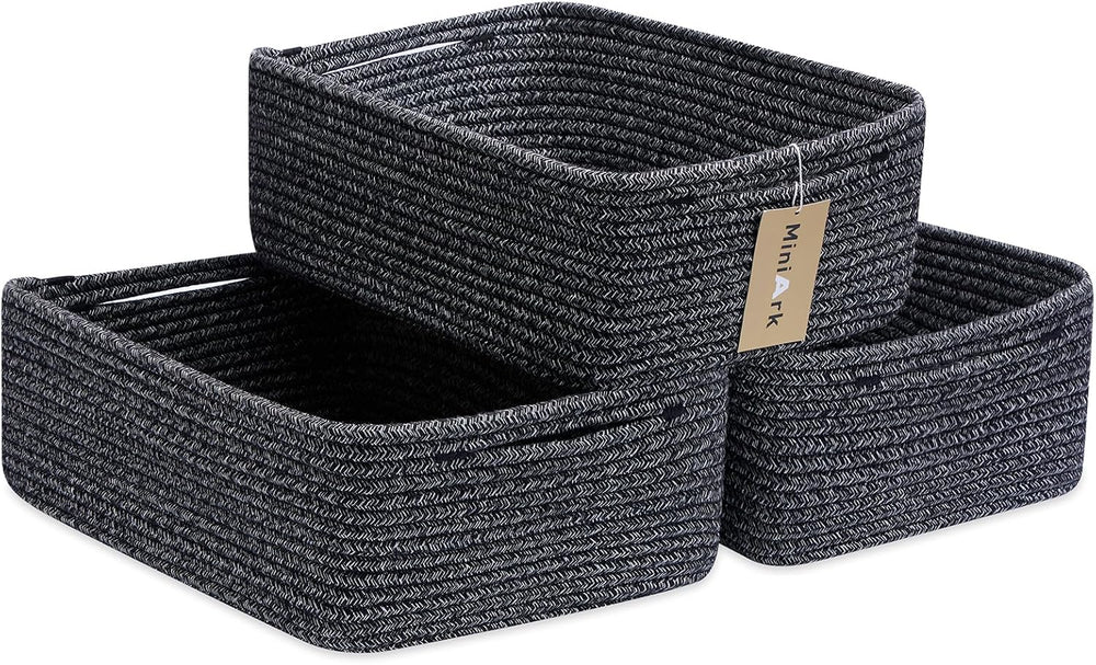 MiniArk Large Shallow Organizing Baskets 15x11x5.1 Inches - Rope Woven Storag...