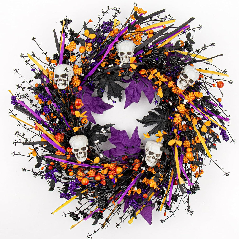 LLZLL Halloween Wreaths for Front Door 22 Inch Halloween Wreath Artificial Sk...