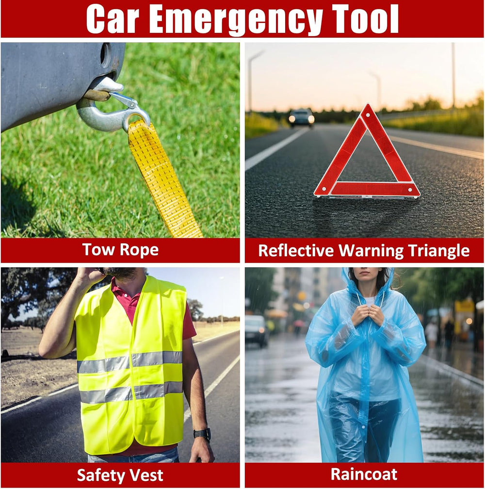 Car Roadside Emergency Kit, Car Safety Kit Portable Vehicle Kits for Emergenc...