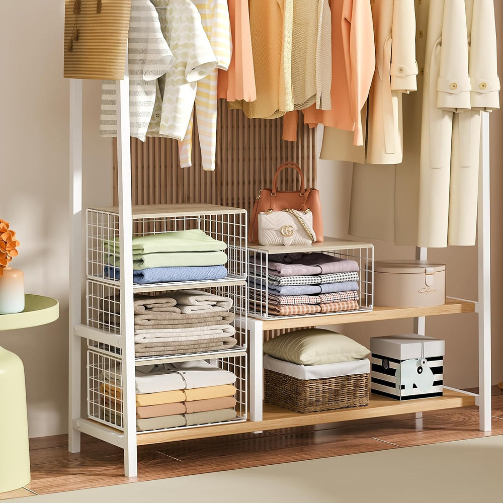 Extra-Long, Low-Profile Closet Organizers and Storage with Wood Top, 3 Pack S...