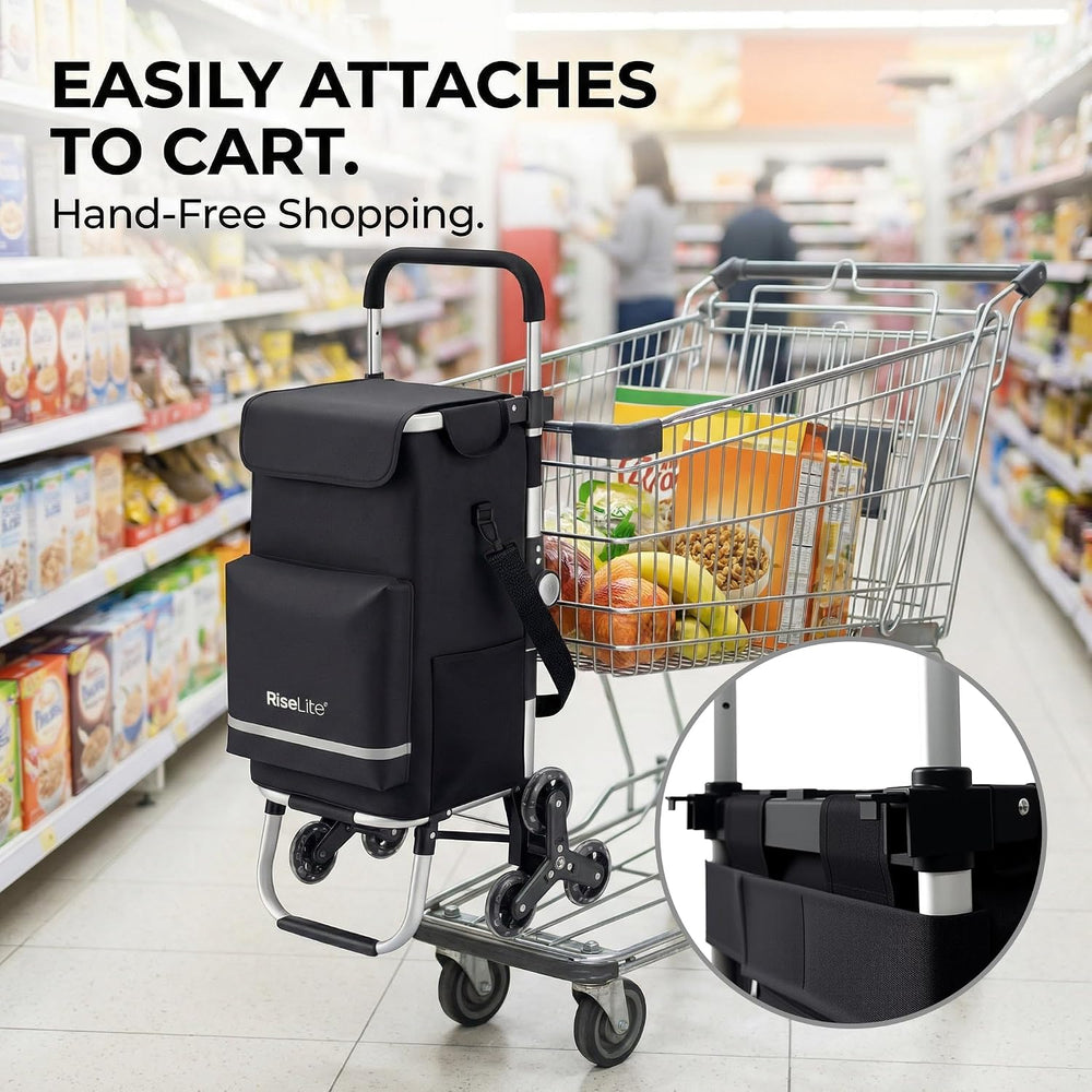 Stair Climbing Cart, Foldable Grocery Cart with 55L Cooler Pocket, 110 Lbs