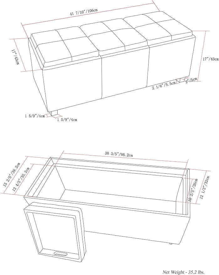 SIMPLIHOME Avalon 42 inch Wide Contemporary Rectangle Storage Ottoman in