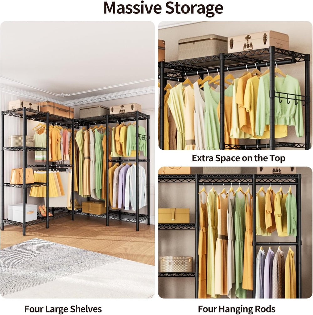 Heavy Duty Clothes Rack Metal Wardrobe with Adjustable Wire Shelves