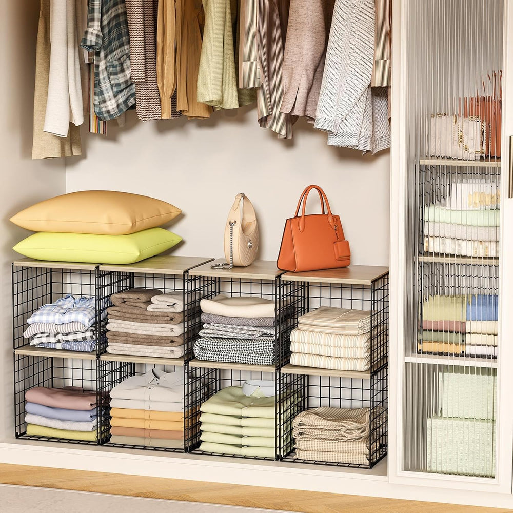 4-Tier Stackable Closet Organizers and Storage, Clothing Cube Shelves