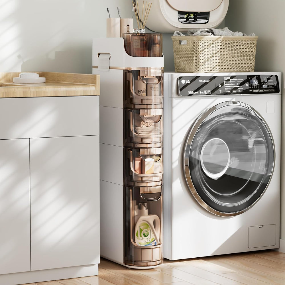 VECELO 4-Tier Slim Bathroom Storage Cabinet with Wheels, Skinny Bathroom Stor...