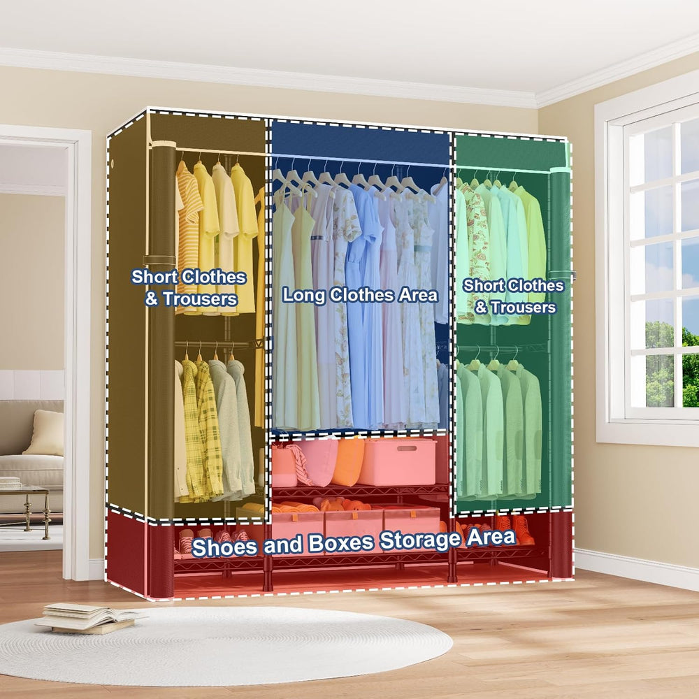 E3C Heavy Duty Portable Closet Wardrobe with Black Fabric Cover