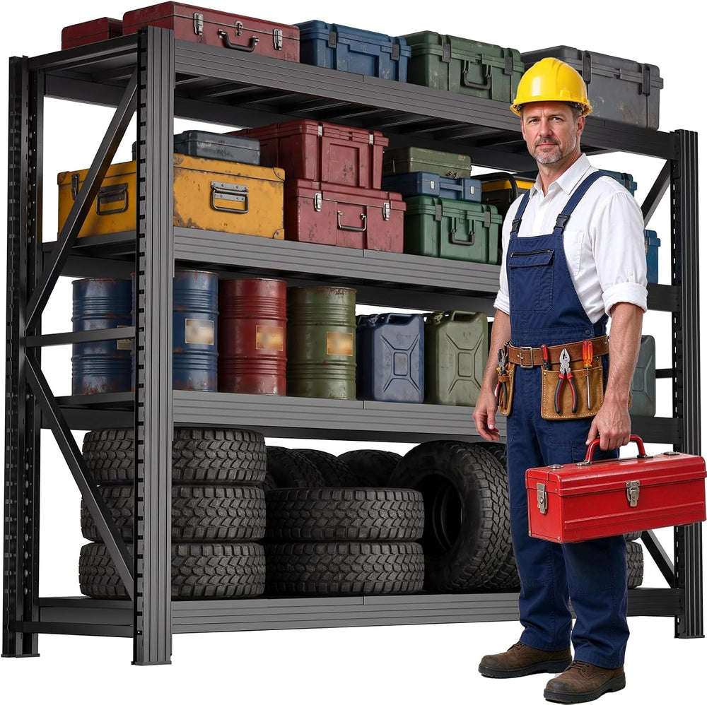 Garage Shelving Heavy Duty, 79" W Extra-Wide Utility Shelving, Black Ind...
