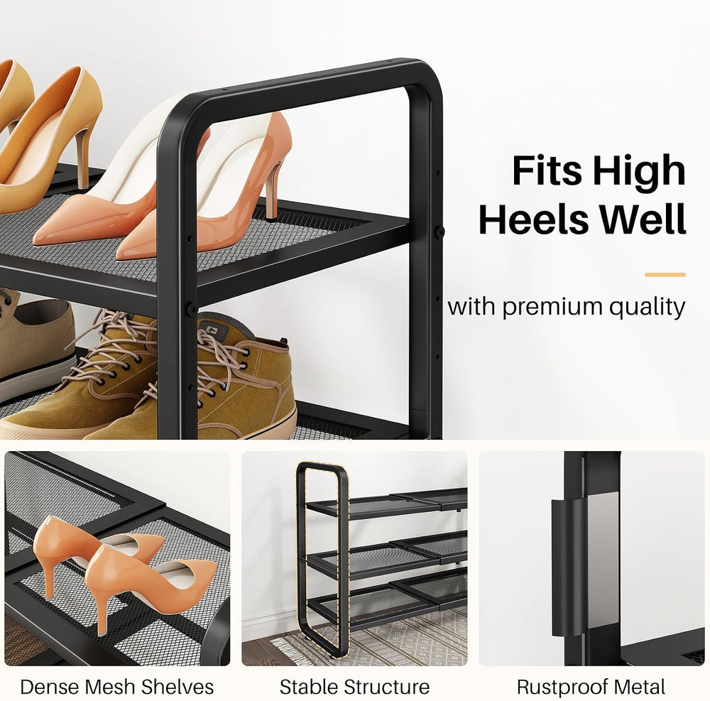 Expandable Metal Shoe Rack for Closet, Entryway & Garage, 3-Tier, Black