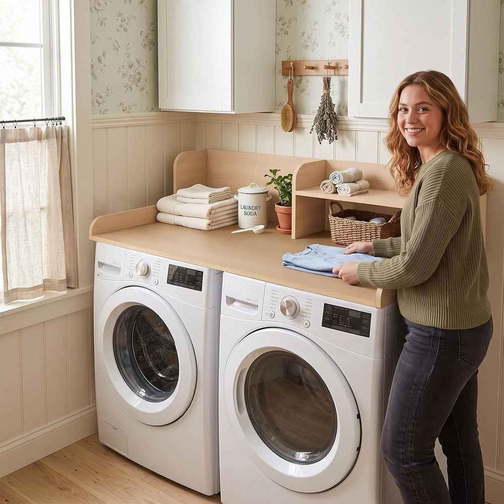 Washer Dryer Countertop 2 Tier 58 inches Wide, Laundry Shelf Topper with Edge...