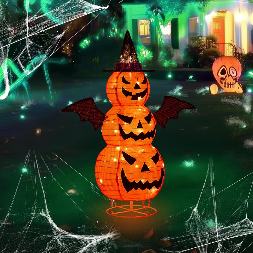 3FT-Halloween Decorations Outdoor – 37 Inch Collapsible Pumpkin Man with 40 L...