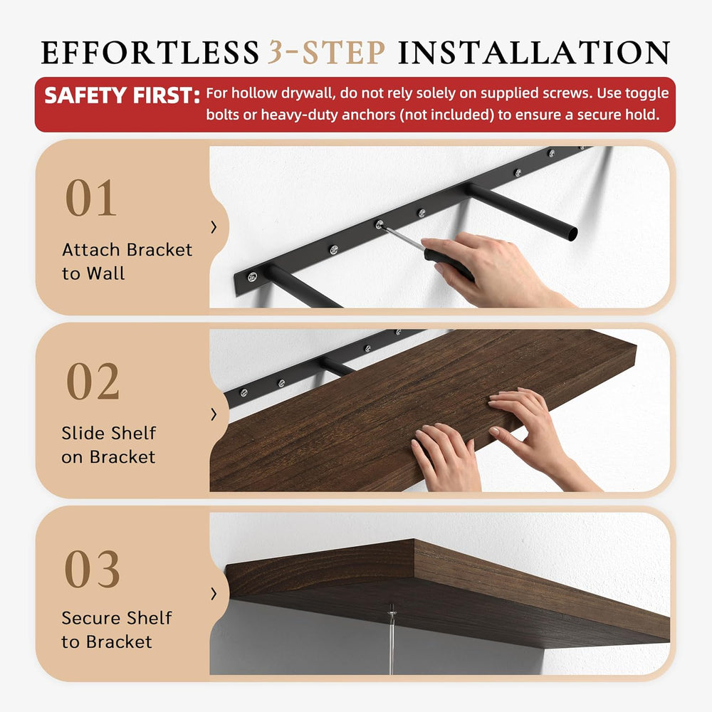 16" Wall Floating Shelves, Set of 2, Walnut Finish