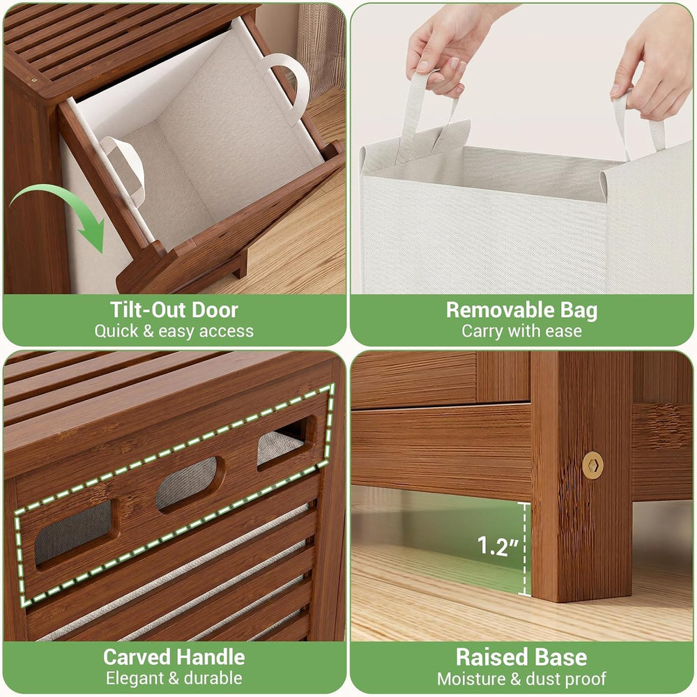Homykic Bamboo Tilt Out Laundry Hamper Cabinet with 15.5 Gal Removable Bag