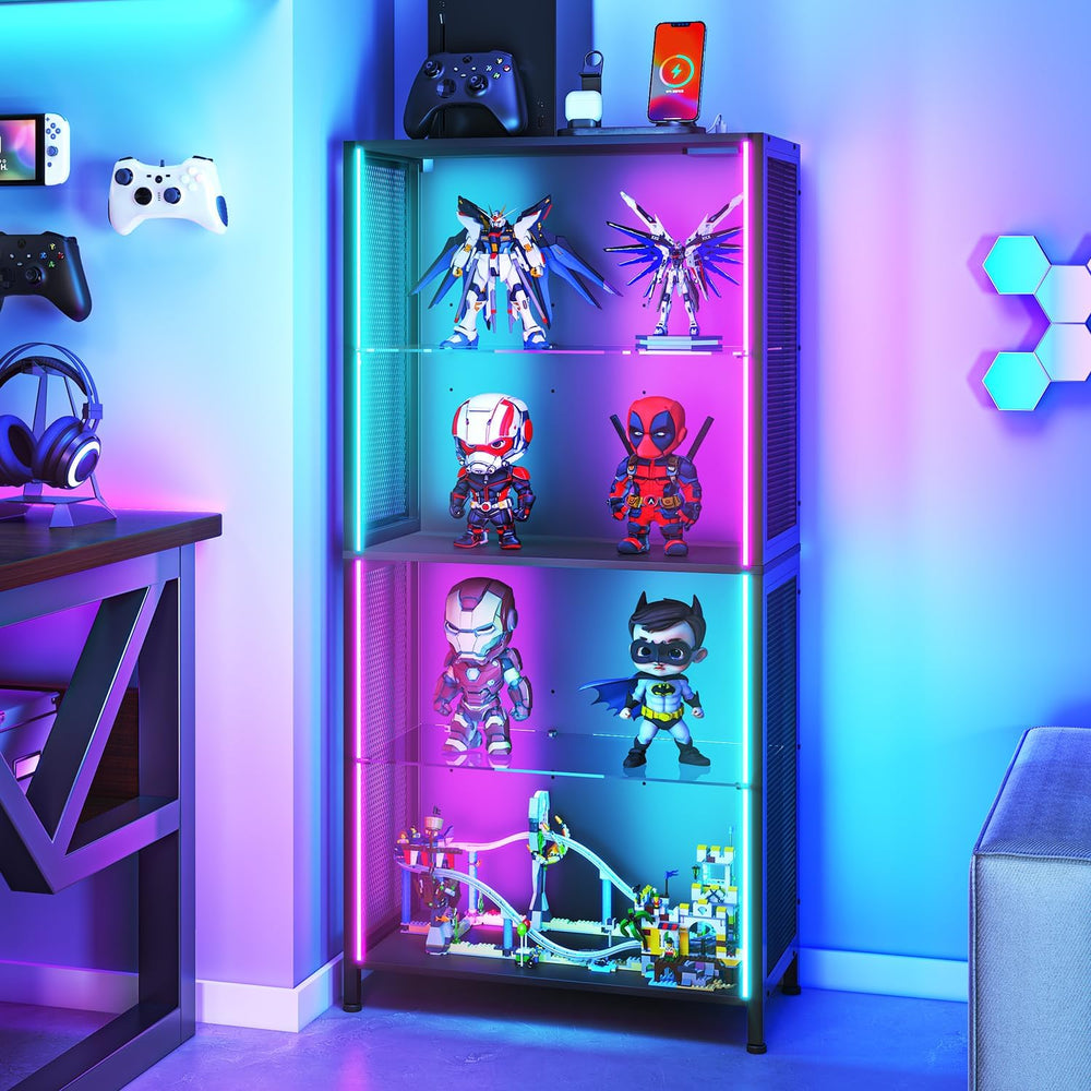 Display Case with RGB Lights & Metal Mesh Design, 4-Tier Display Cabinet