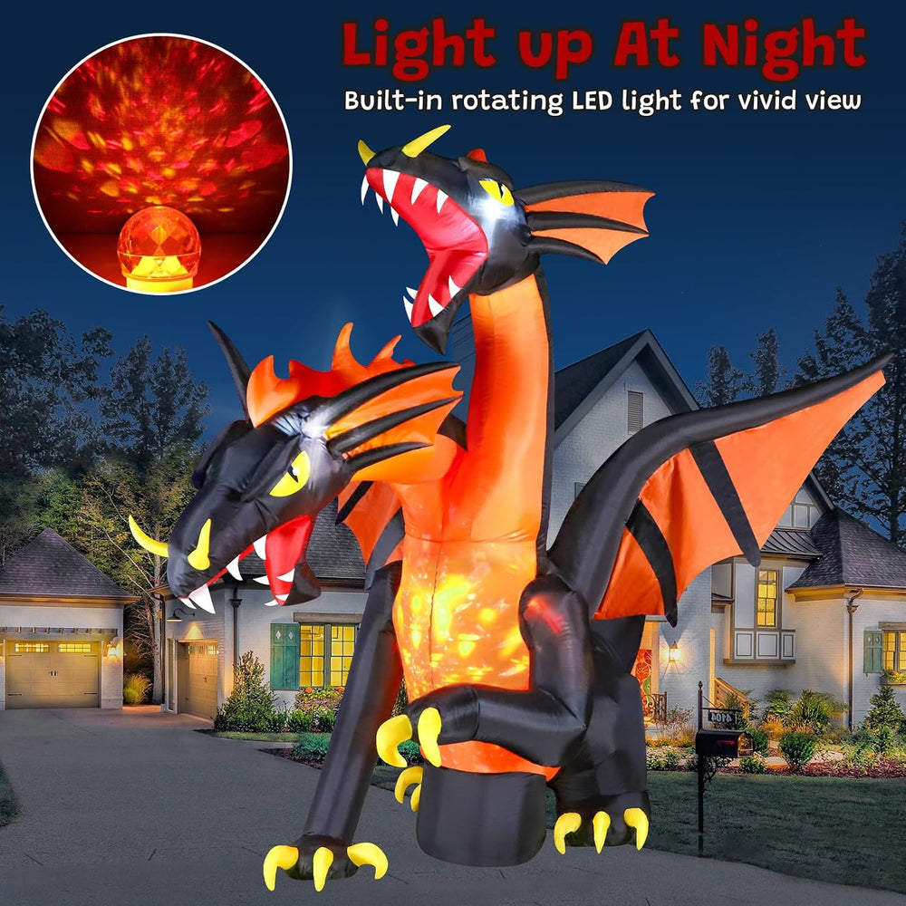 FunFanso 9.5 FT Giant Halloween Inflatable Double Headed Dragon, Blow up Fest...