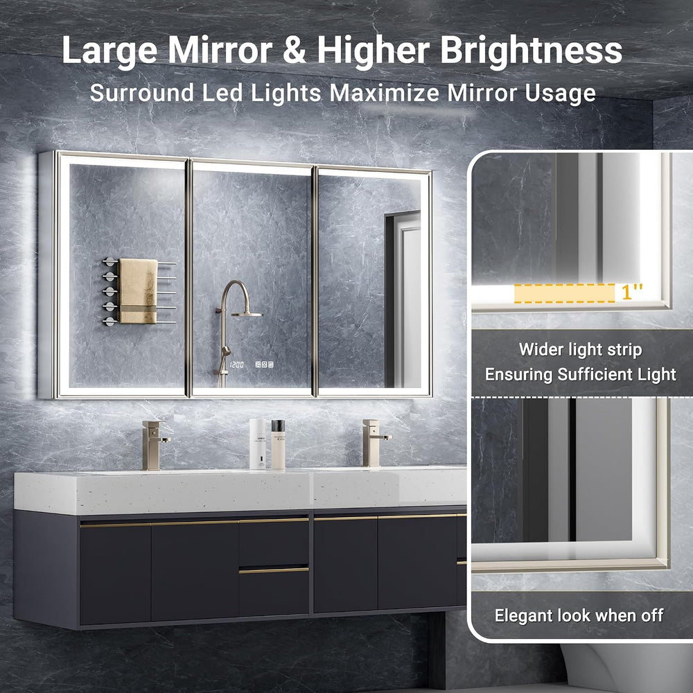 60x30 Lights Medicine Mirror Cabinet, Beveled Brushed Nickel Frame