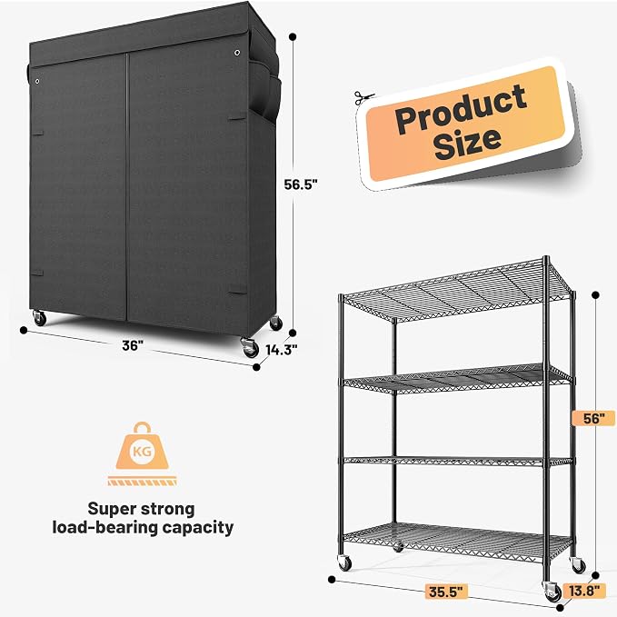 REIBII 4-Tier Storage Shelves Wire Shelving Unit