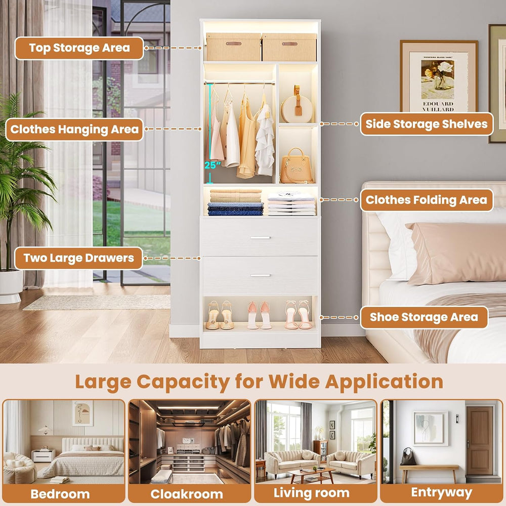 Besiost 2FT Small Closet System with 2 Drawers, Wooden Closet Organizer