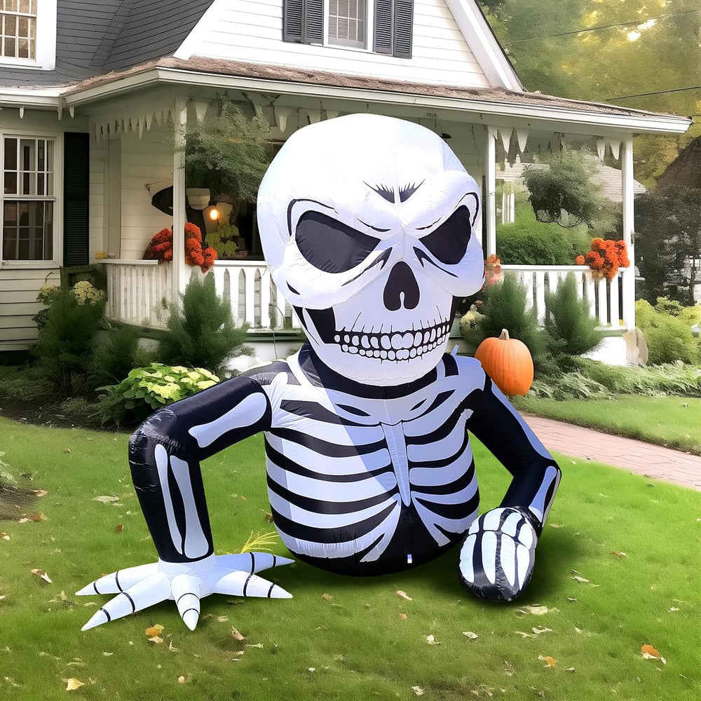 WBHome 6 Ft Halloween Inflatable Half Body Skeleton Skull Decorations, Day of...