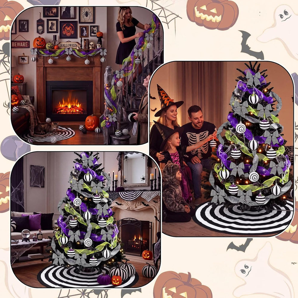 22 Pcs Halloween Tree Skirt Black White Striped Ornament Nightmare Decor