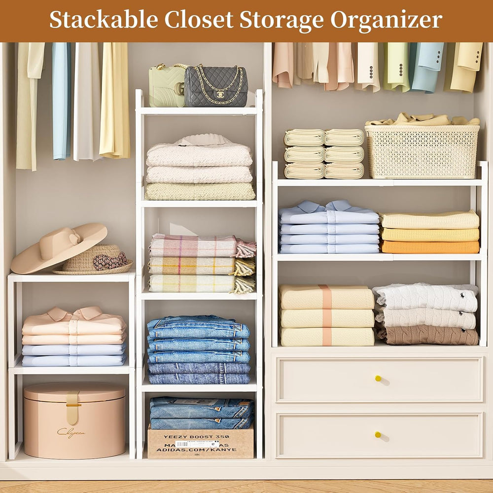 2 Pack Expandable Closet Organizers and Storage Shelves, Stackable Adjustable...
