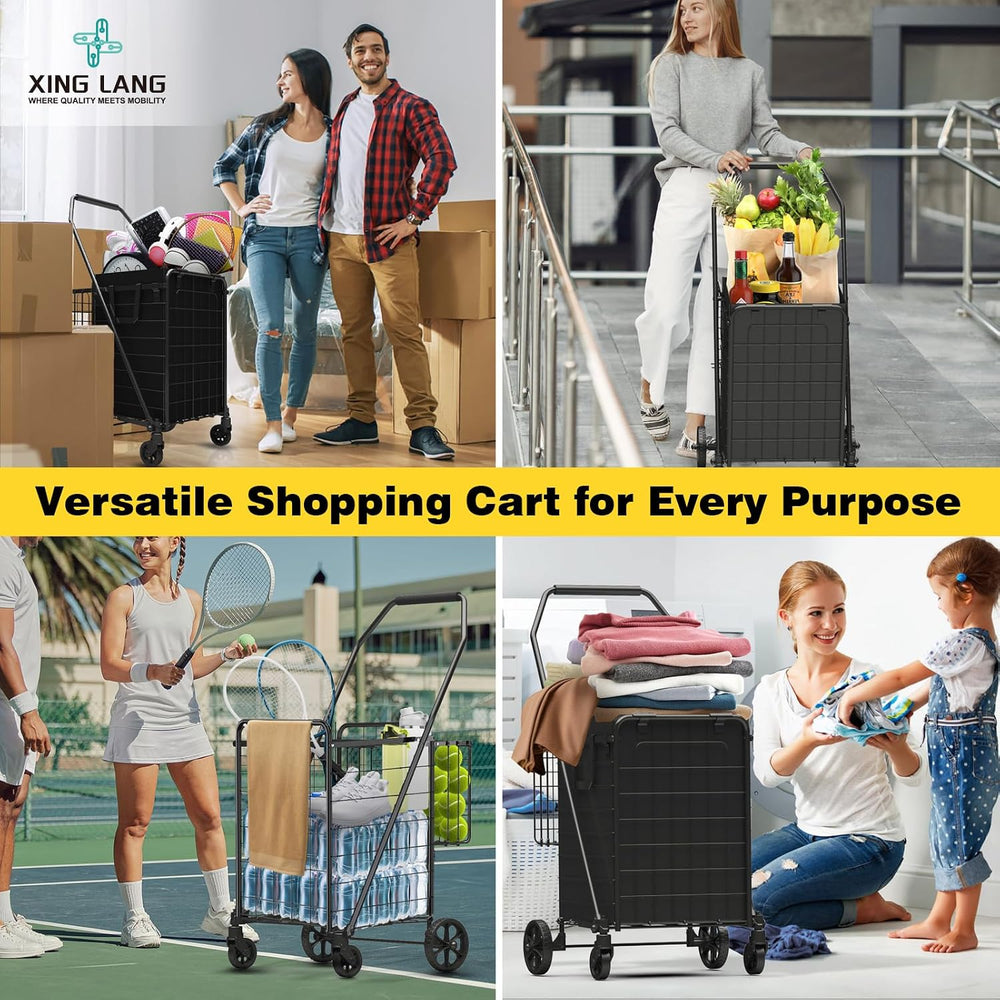 3.7 Cu Ft Folding Shopping Cart with 360° Braked Swivel Wheels