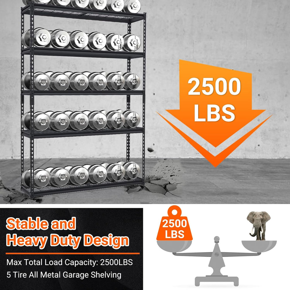 Heavy Duty 5-Tier Metal Storage Shelves - Adjustable Garage Shelving