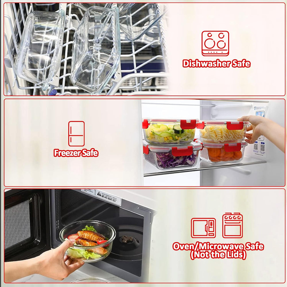 M MCIRCO 24 Piece Glass Food Storage Containers with Lids, Red