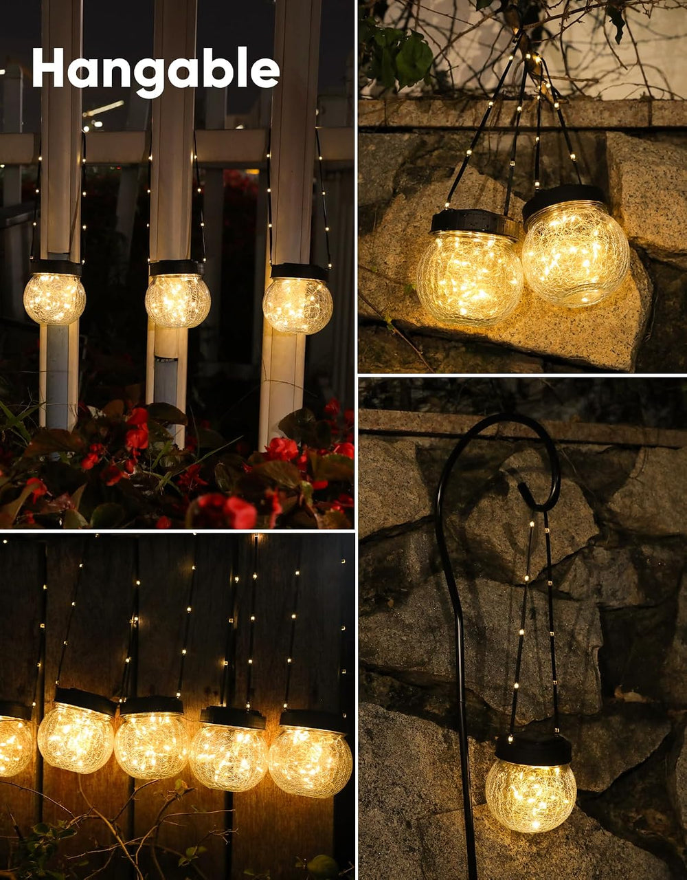 Solar Lanterns Solar Lights Outdoor Waterproof 6-Pack, Solar Powered Hanging ...