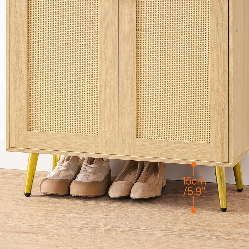 HOOBRO Shoe Cabinet, 5-Tier Shoe Storage Cabinet, Rattan Shoe Cabinet with Do...