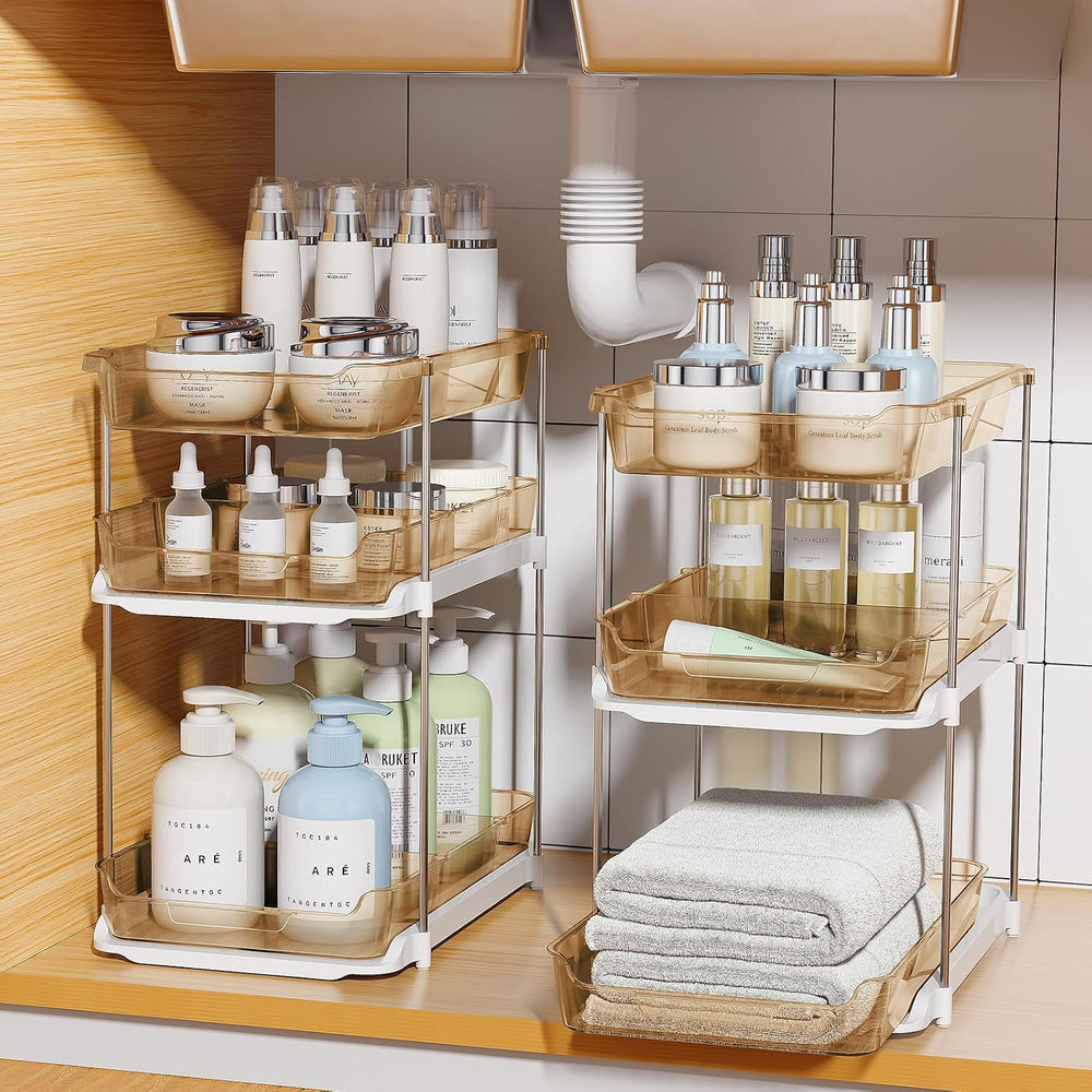 Delamu 2 Pack 3-Tier Bathroom Under Sink Organizers and Storage, Multi-Purpos...