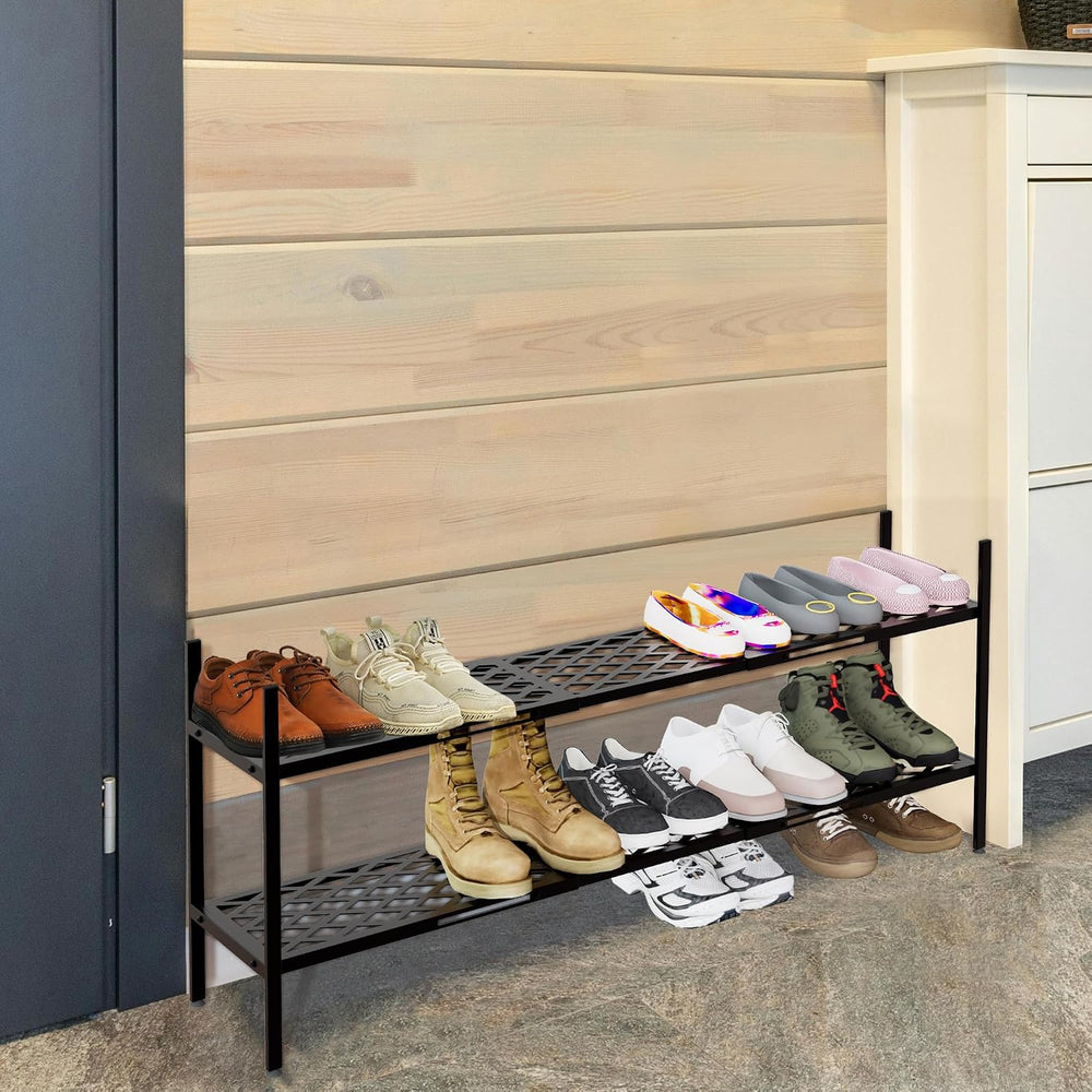 Long Expandable Metal Shoe Rack for Closet, Entryway, Garage, 2-Tier, Black
