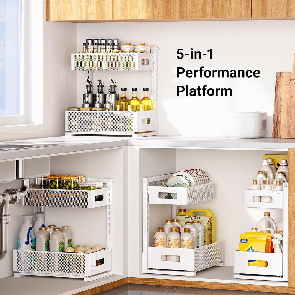 TISTAYA Pull-Out Under Kitchen Sink Organizer, Metal Functional Under Sink Or...