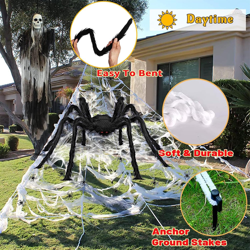 Halloween Giant Spider Web Lights Decorations Outdoor, 16.4Ft 200 LED Lighted...