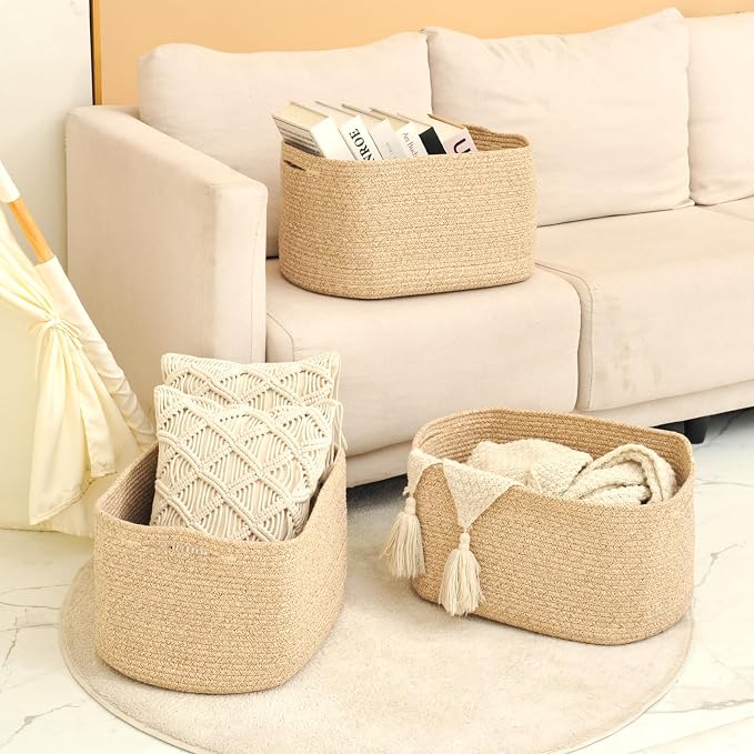 Large Storage Baskets for Organizing Shelves, Woven Cotton Rope Bins for Baby...