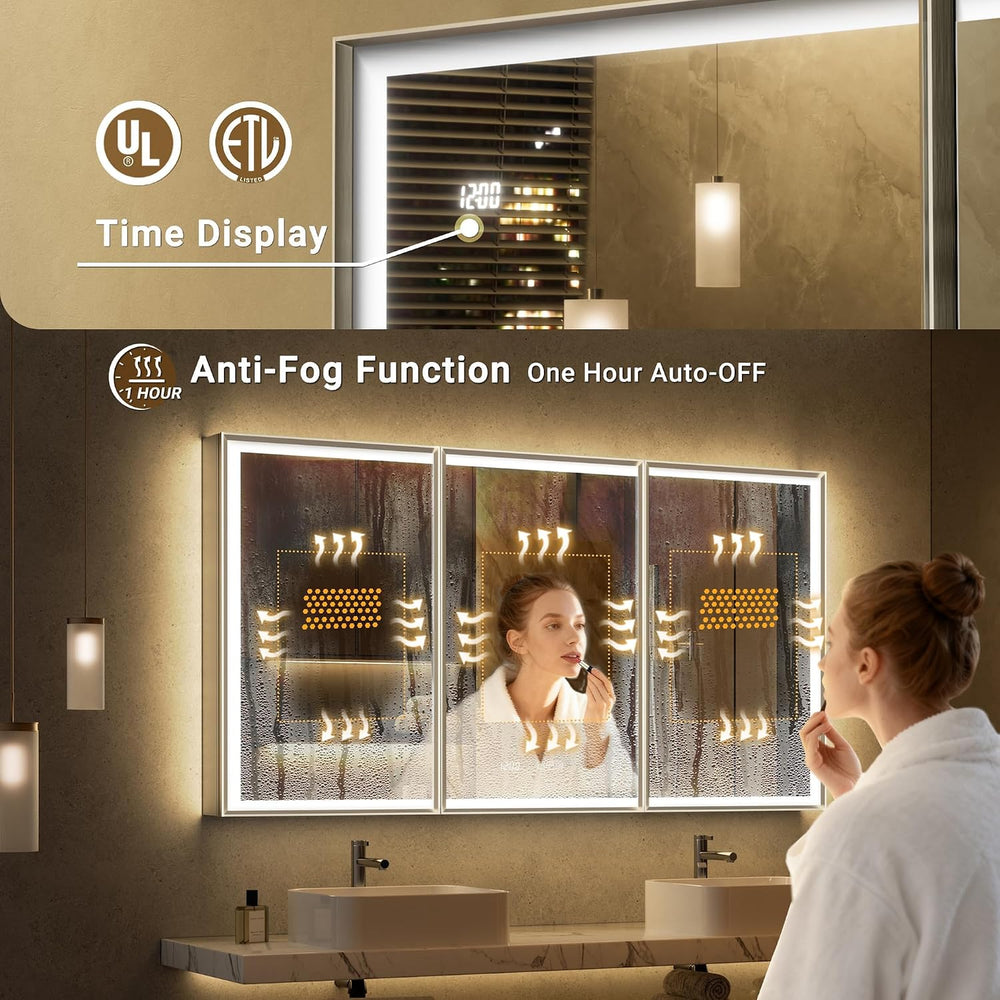 60x30 Lights Medicine Mirror Cabinet, Beveled Brushed Nickel Frame